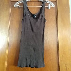 Brown ribbed tank with silky trim